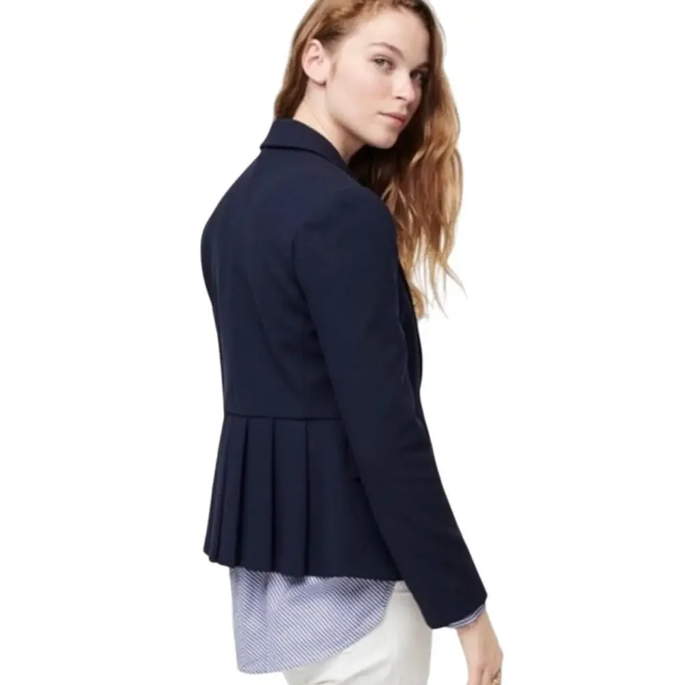 J. Crew‎ Womens Mayfair Pleated Back Navy Blazer Size 2